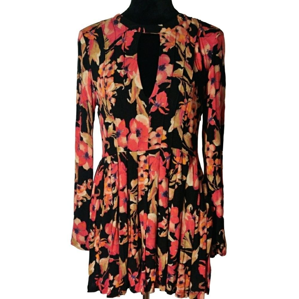 Size 8 Black Floral Fit & Flare Mini Dress - Free People
